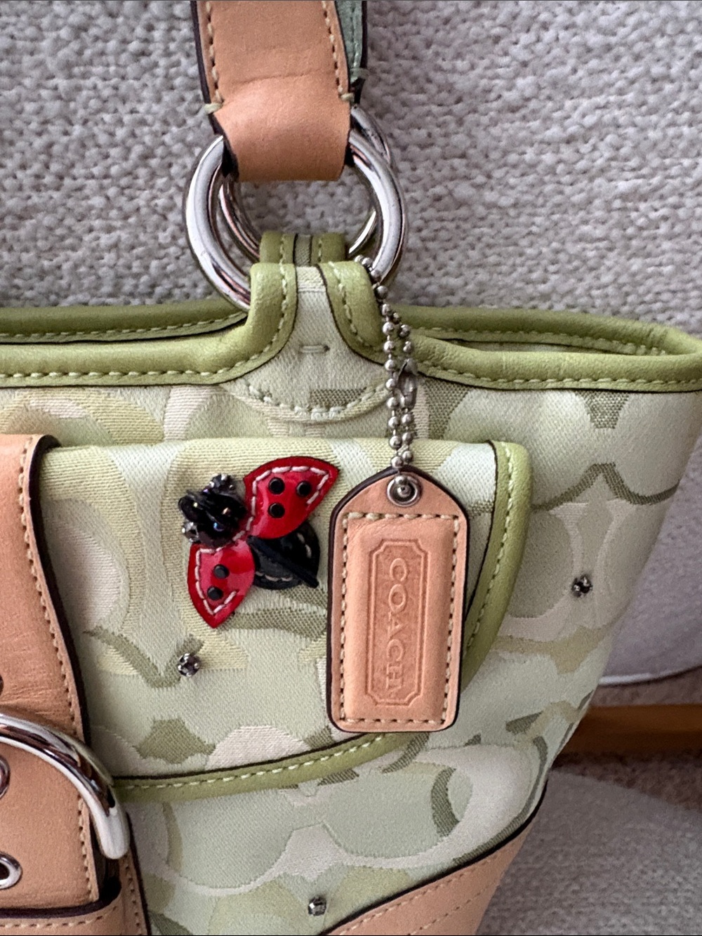 Coach Limited Edition 2004 Light Green Ladybug 🐞 Signature Tote - Picture 2 of 10